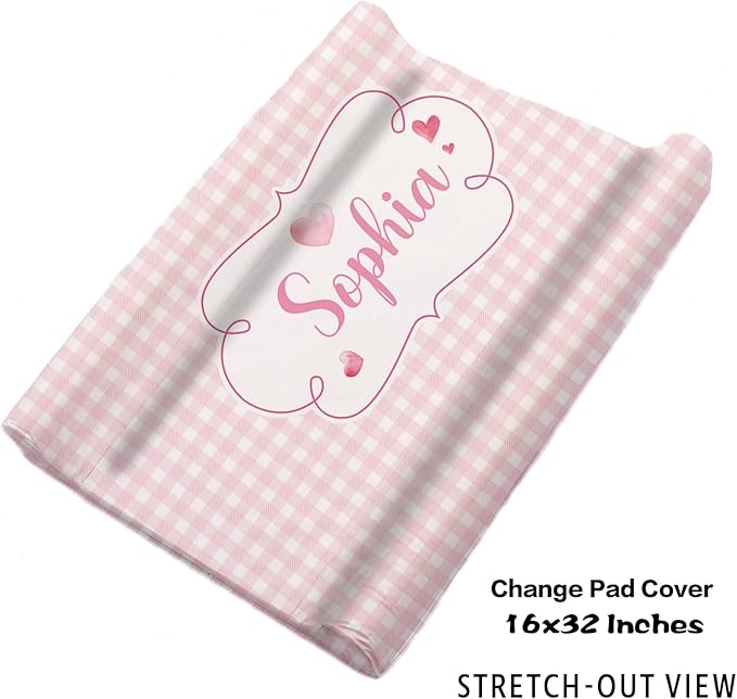 Custom Nursery Crib Bedding Set: Personalized Name 4 Piece Pink Checkered Elephant Pattern Baby Crib Sets for Girls - Toddler Double Layer Blanket Set, Comfortable Crib Bed Sheets for Baby Toddlers-CubbioJoy