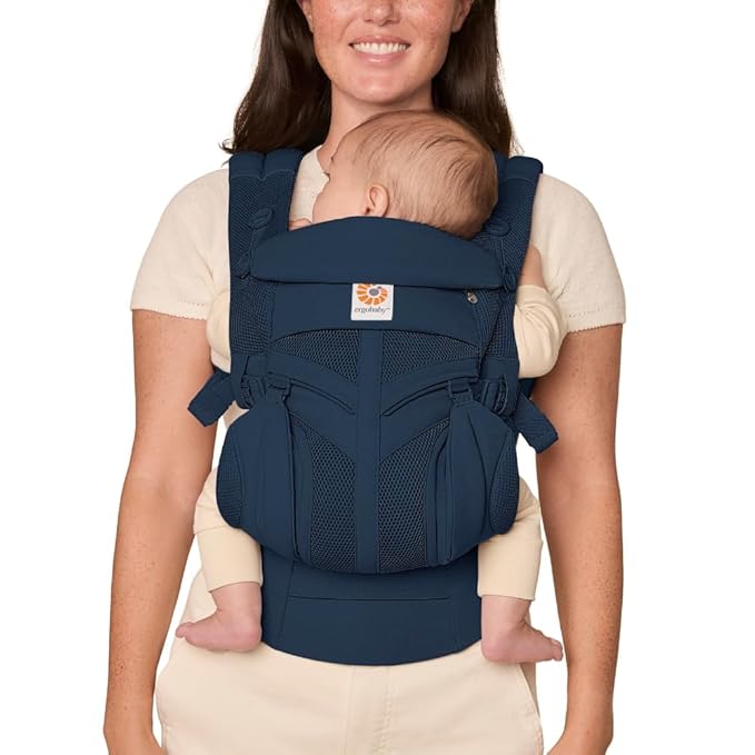 Ergobaby Omni Classic (formerly OMNI 360) All-Position Baby Carrier for Newborn to Toddler with Lumbar Support and Cool Air Mesh, 7-45 Pounds, Midnight Blue, One Size-CubbioJoy