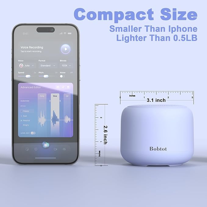 Bobtot Portable Bluetooth Speakers with Strap Easy to Carry, Wireless IPX5 Waterproof Mini Speaker with Loud Stereo Sound, 20 Hours Playtime, Rechargeable Battery, Built-in Microphone, Purple-CubbioJoy