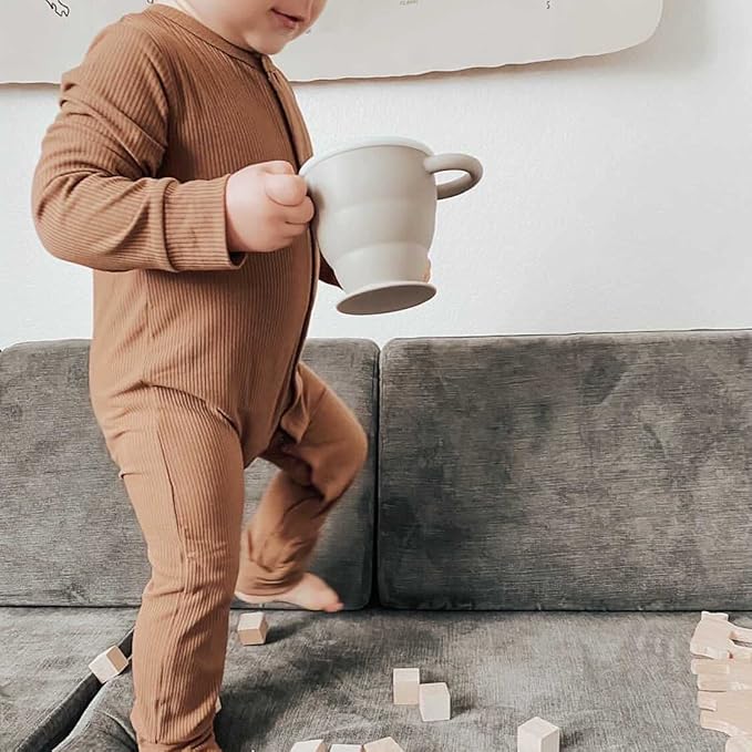 BraveJusticeKidsCo | Snack Attack II Snack Cup | Collapsible Silicone Snack Container | Toddler and Baby Snack Catcher Lid (Fog)-CubbioJoy