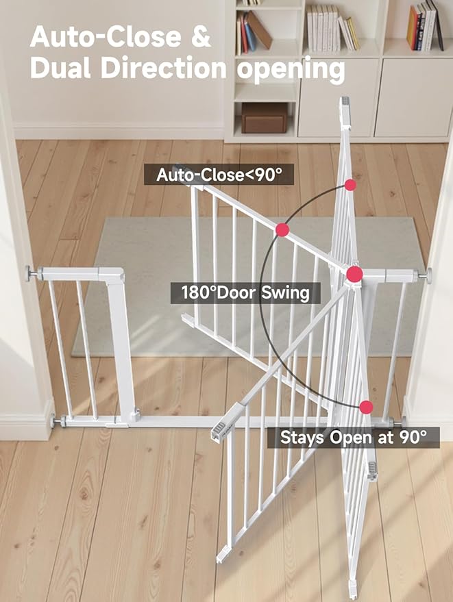 29.5-40.5" Baby Gate for Stairs, Dog Gate for Doorways, Walk Thru Auto Close Metal Baby Safety Gate for The House, Stairs and Doorways, Child Gate Pressure Mounted, Pet Gate for Dog Indoor - White-CubbioJoy