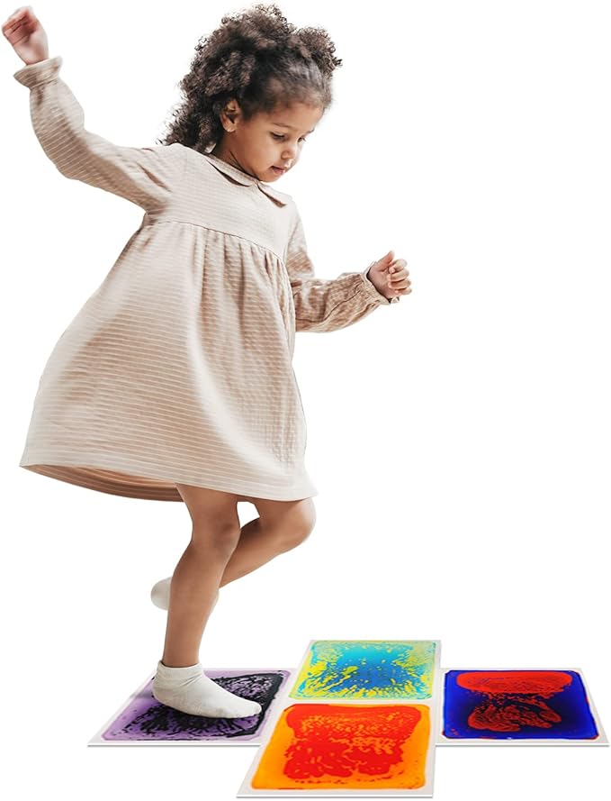 Art3d Baby Sensory Water Mats for Autistic Children (11.8"x11.8" Square, 4 Tiles, Blue-Red,Blue-Yellow,Orange-Red,Purple-Black)-CubbioJoy