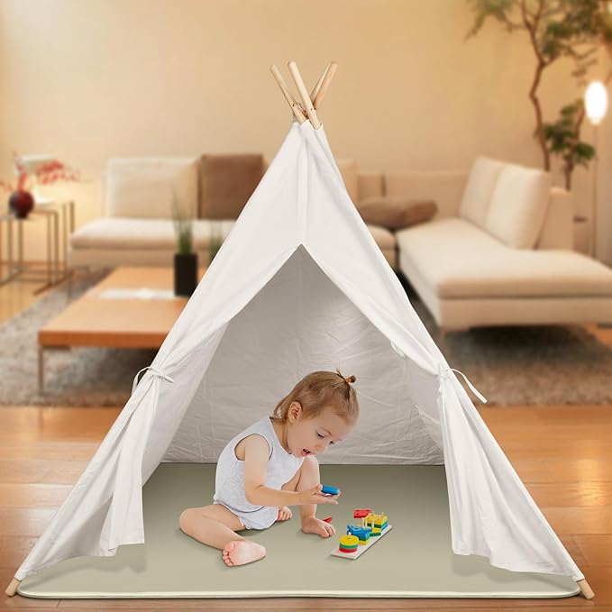 Baby Play Mat, 43x43 Inch Thicken Portable Self-Inflating Playmat for Kids Teepee Tent, Cushion Baby Mat for Floor, Tummy Time Mat with Travel Bag-CubbioJoy