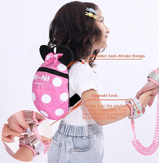 CZSYZCZS Toddlers Leash + Anti Lost Wrist Link Child Kids Safety Harness Kids Walking Wristband Assistant Strap Belt (pink)-CubbioJoy