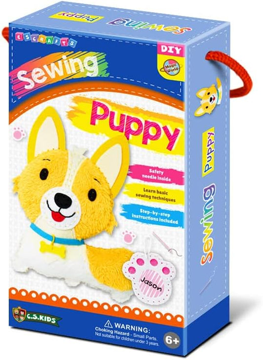 C.S. Kids Magic World DIY Personalised Sewing Kit - Puppy |Frist Sewing Arts & Crafts Gifts | Educational Sewing Kit for Kids | Sew Your Own (Safety Needle & Instruction Included)-CubbioJoy