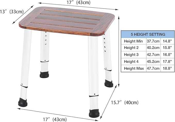 Bathroom Shower Bench Bath Stool Bathtub Seat Spa Chair Foot Rest Step, Height Adjustable Lightweight Waterproof and Rustproof, Teak-CubbioJoy