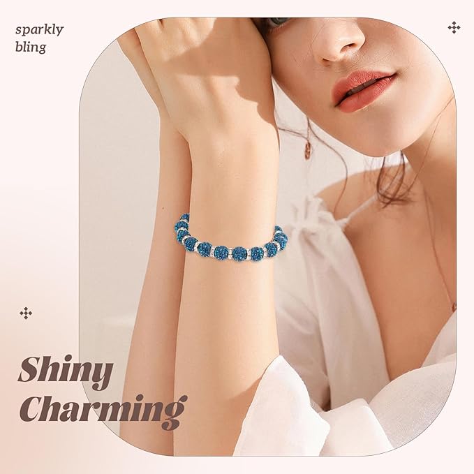 160pcs 10mm Rhinestone Beads for Jewelry Making, Blue Zircon Shiny Round Disco Ball Beads Bulk, Sparkle Crystal Clay Christmas for Bracelet Baseball Necklace Earring Crafting and DIY-CubbioJoy