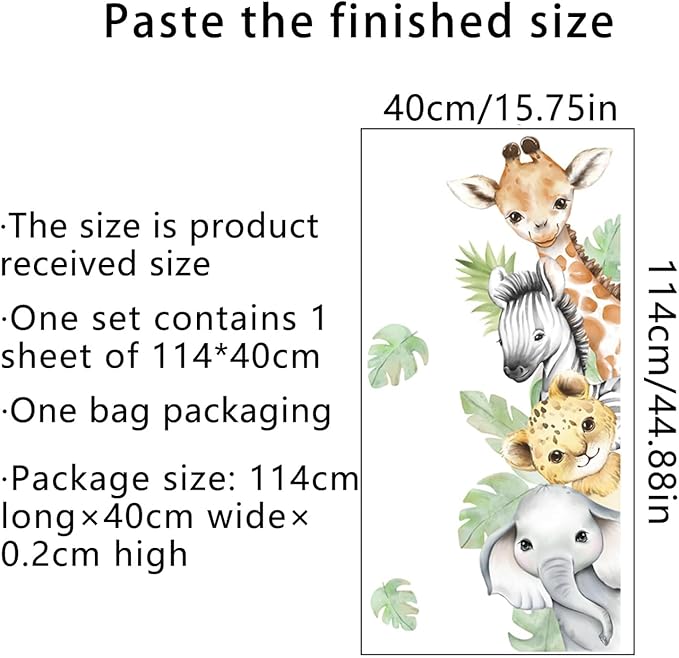 44.88x 15.75 Inch Watercolor Animal Wall Decals Jungle Animal Wall Stickers Tiger Elephant Giraffe Removable Peel and Stick Wall Decals for Nursery Playroom Bedroom Classroom Kindergarten Wall Decor-CubbioJoy