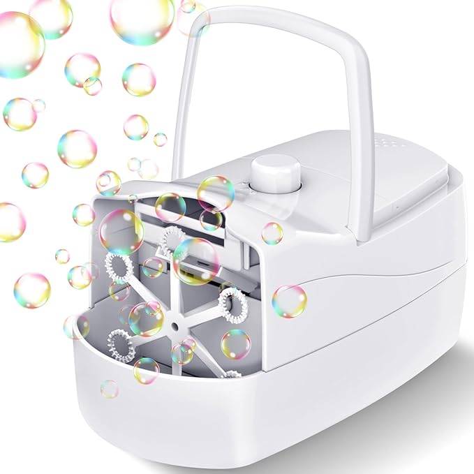 Bubble Machine, Automatic Bubble Blower for Kids, 18000+ Bubbles Per Minute with 2 Speed Settings, Battery/USB Powered Bubble Maker for Toddlers, Outdoor Birthday Parties, Weddings (White)-CubbioJoy