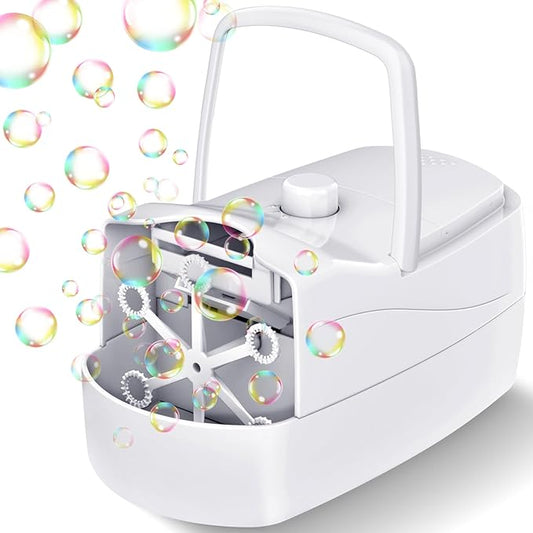 Bubble Machine, Automatic Bubble Blower for Kids, 18000+ Bubbles Per Minute with 2 Speed Settings, Battery/USB Powered Bubble Maker for Toddlers, Outdoor Birthday Parties, Weddings (White)-CubbioJoy