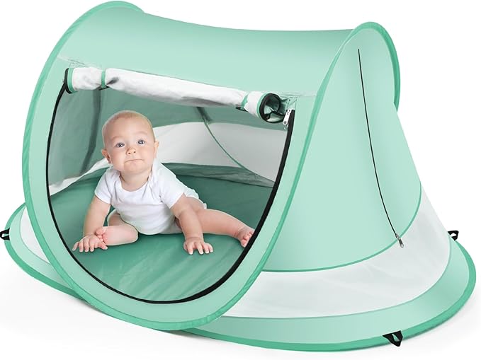 Baby Beach Tent,Large Pop Up Beach Tent Sun Shade for Beach,Portable Baby Travel Tent with Mosquito Net,Indoor Baby Play Tent,UPF 50+ UV Protection Sun Shelters for Infants-CubbioJoy