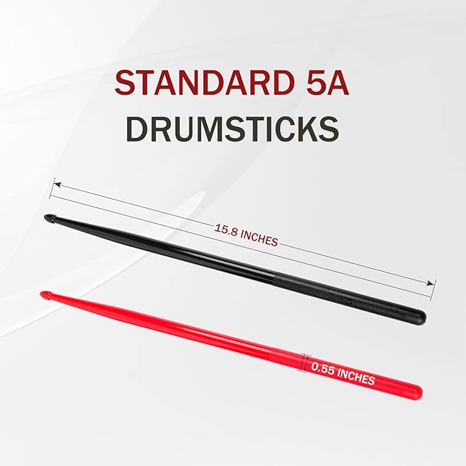 5A Nylon Drumsticks for Kids Adults: Light Durable Drum Sticks Black Red with Anti-Slip Handles for Electronic Drums Exercise Percussion Accessories (2 Pairs)-CubbioJoy