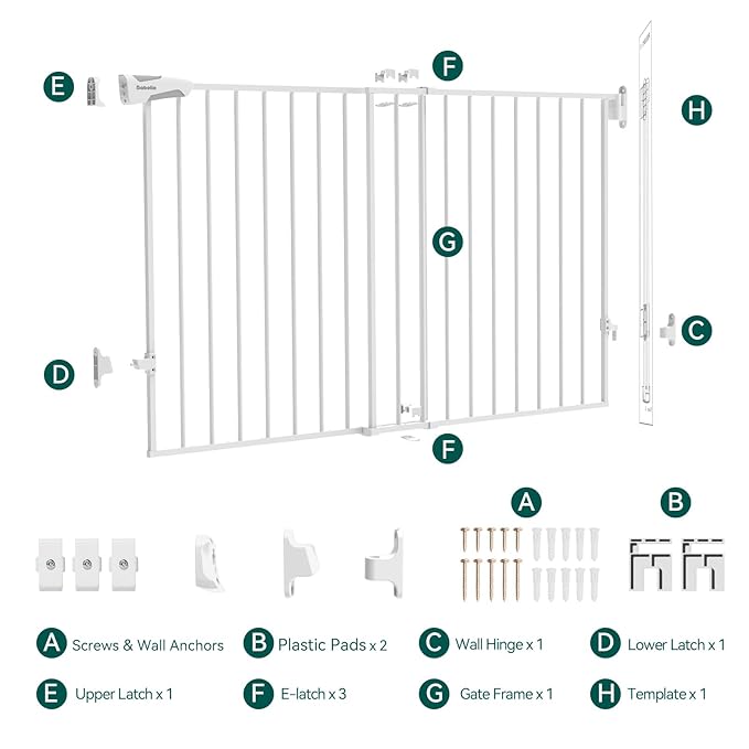Babelio 31.5-55" No Bottom Bar Baby Gate Extra Wide, 2-in-1 Auto Close Dog Gate for The House, Stairs and Doorways, with Large Walk Thru Door, White-CubbioJoy
