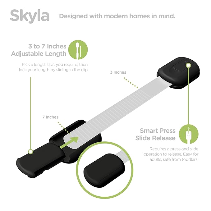 Baby Proofing Child Safety Locks (16 Pack) by Skyla Homes - The Safest, Quickest and Easiest 3M Adhesive Cabinet Latches, No Screws & Magnets, Multi-Purpose for Furniture, Kitchen, Ovens, Toilet Seats-CubbioJoy