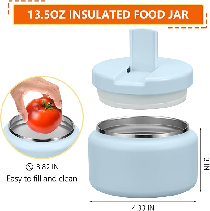 13.5oz Kids Thermos for Hot Food, Insulated Vacuum Food Jar with Buckle Lid, Stainless Steel Wide Mouth Leak Proof Insulated Lunch Container for School Picnic Travel, Blue-CubbioJoy