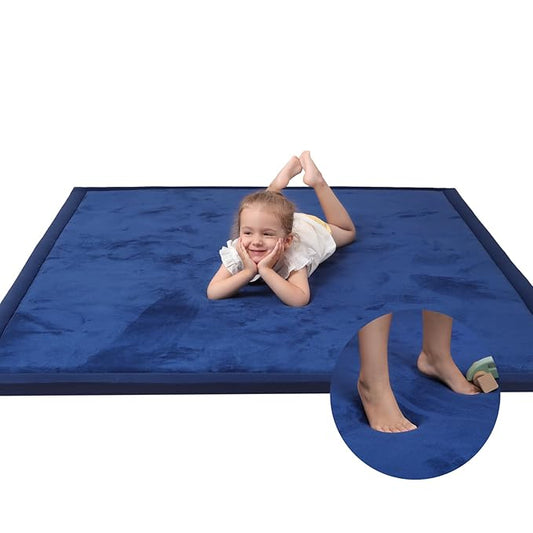 Baby Play Mat for Floor,1.3" Thick Memory foam Tummy Time Mat for Toddlers,Infants,kids,Water-Repellent Soft Nursery Rug ,79"×79" Extra Large Non Slip for Crawling&Yoga,Tatami Style for Living Room(Royal Blue)-CubbioJoy