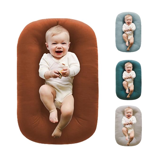 Baby Lounger for Newborns, Baby Nest & Floor Cushion, Soft Cotton, Portable Diaper Changing Pads for Boys & Girls 0-12 Months(Coffee)-CubbioJoy