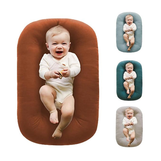 Baby Lounger for Newborns, Baby Nest & Floor Cushion, Soft Cotton, Portable Diaper Changing Pads for Boys & Girls 0-12 Months(Coffee)-CubbioJoy