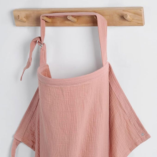 Blissful Diary Muslin Nursing Cover for Breastfeeding, Breathable Breastfeeding Cover up with Arch Neckline for Women, Nursing Apron (Dusty Pink)-CubbioJoy
