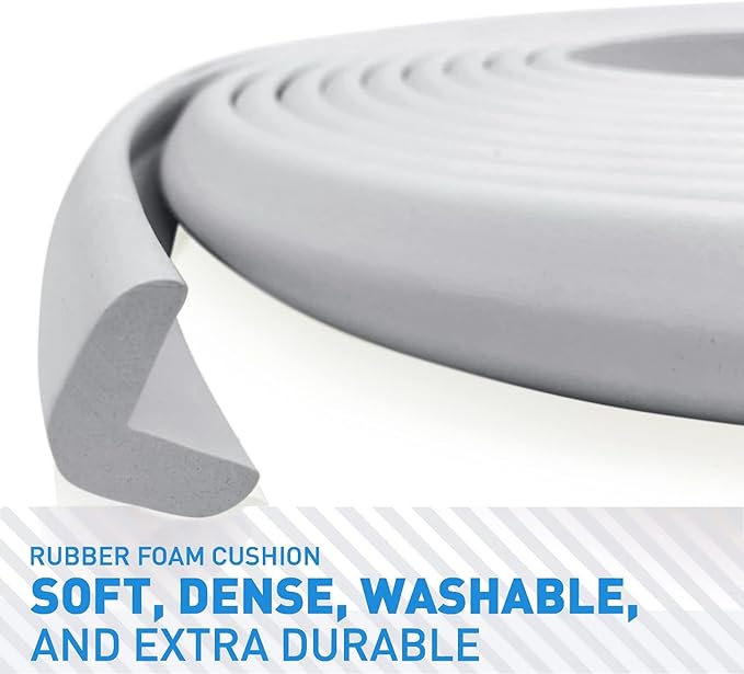 Baby Proof Corners 20.4ft and Edges with Furniture Corner & Edge Safety Bumpers, Impact-Absorbent 18ft Bumper & 8 Foam Corner Protectors, Thick, Odorless Table Edge Protectors for Baby | Grey-CubbioJoy