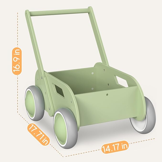 2025 HOMEKOL Wooden Baby Walker,Baby Push Walker, Adjustable Speed Baby Walker for Boys and Girls, Baby Activity Center, Gift for Birthday, Christmas and New Year Nature Green-CubbioJoy