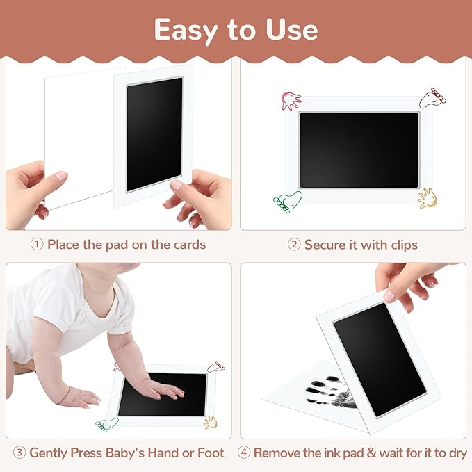 6" x 4" Large Size Baby Inkless Handprint and Footprint Kit with 4 Ink Pads and 8 Imprint Cards by PChero, Ideal for Family Keepsake Newborn Registry Baby Shower Present (Ink Area: 4.9" x 3.14")-CubbioJoy