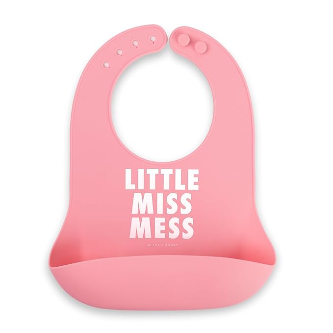 Bella Tunno Baby Bib for Eating, Waterproof Silicone Bib with Large Food Catcher, Adjustable Fit for Babies 4-12 months & Toddlers 1-3 Years, Boys & Girls, Little Miss Mess-CubbioJoy