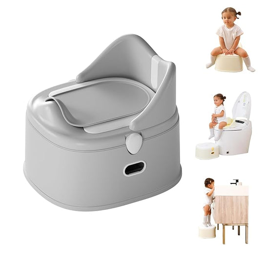 3 in 1 Toddler Potty Training Toilet Seat with Steps Ladder, Foldable Potty Train Chair Adapter for Toddlers Kids Boys Girls, Gray-CubbioJoy