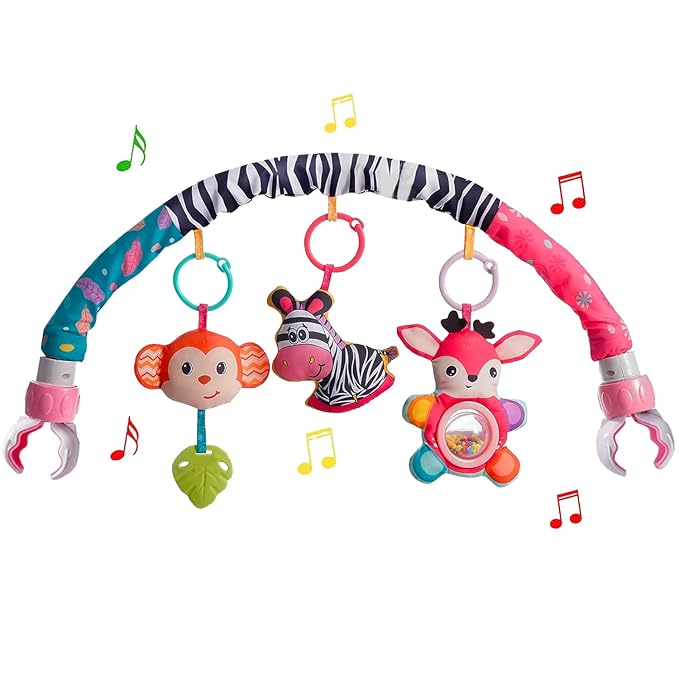 Baby Stroller Arch Toys, Crib Mobile for Infants Adjustable Bassinet Mobile with Universal Clamps, Activity Toy Bar for Bouncer Newborn Car Seat Stroller Sense Toy for Baby 0-12 Months-CubbioJoy
