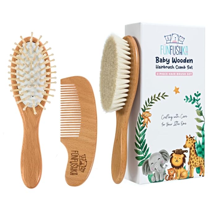 Baby Hair Brush Set for Newborns & Toddlers - Baby Brush and Comb Set - Ultra Soft Goat Hair Bristles, Perfect for Cradle Cap, Newborn Showers & Registries Gift, Comb Brush for Girls & Boys-CubbioJoy