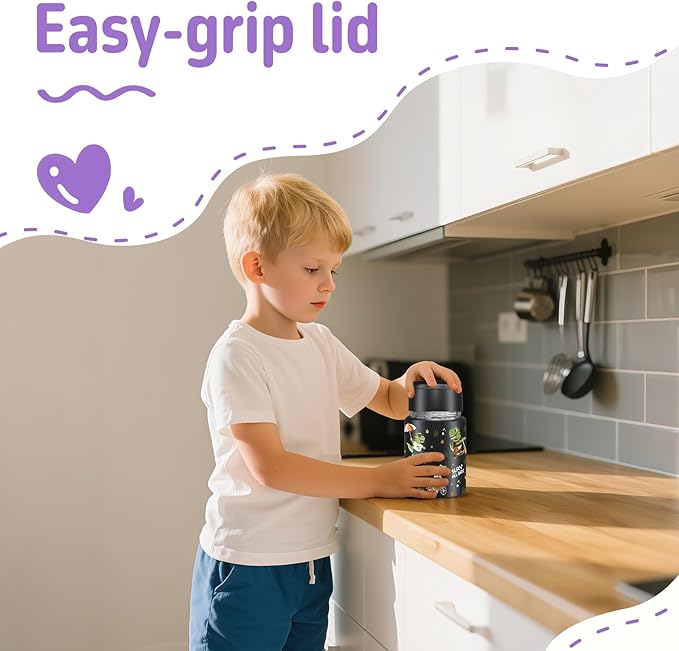 2-Pack Stainless Steel Vacuum Insulated Food Jar with Spoon, Soup Thermo Hot & Cold for Kids & Adults, Leakproof Insulated Lunch Containers with Carry Bag, 17oz.(Black-Dinosaur)-CubbioJoy