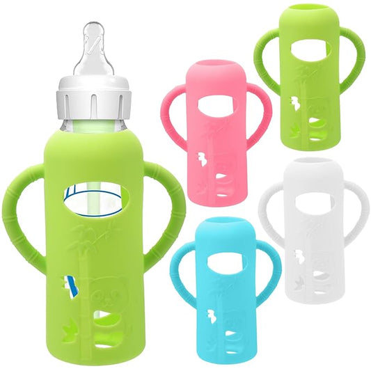 4 Pack Silicone Sleeves for Dr. Brown's Glass Baby Bottles - Drop Protection Baby Bottle Sleeves,Compatible with Dr. Brown's Newborn Glass Bottles,with Silicone Handles,8 oz-CubbioJoy