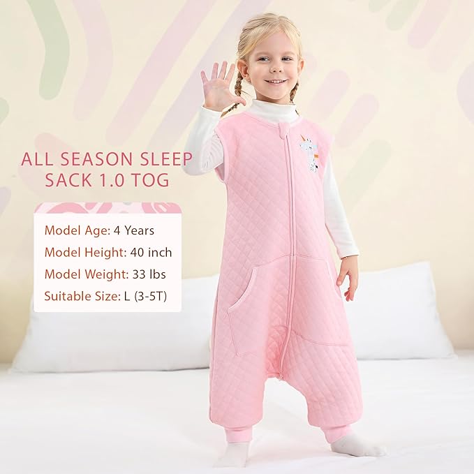 Baby Toddler Sleep Sack with Feet 2.5 TOG Winter, Wearable Blanket with Legs, Toddler Sleeping Sack Long Sleeve (Pink, 12-24 Month)-CubbioJoy