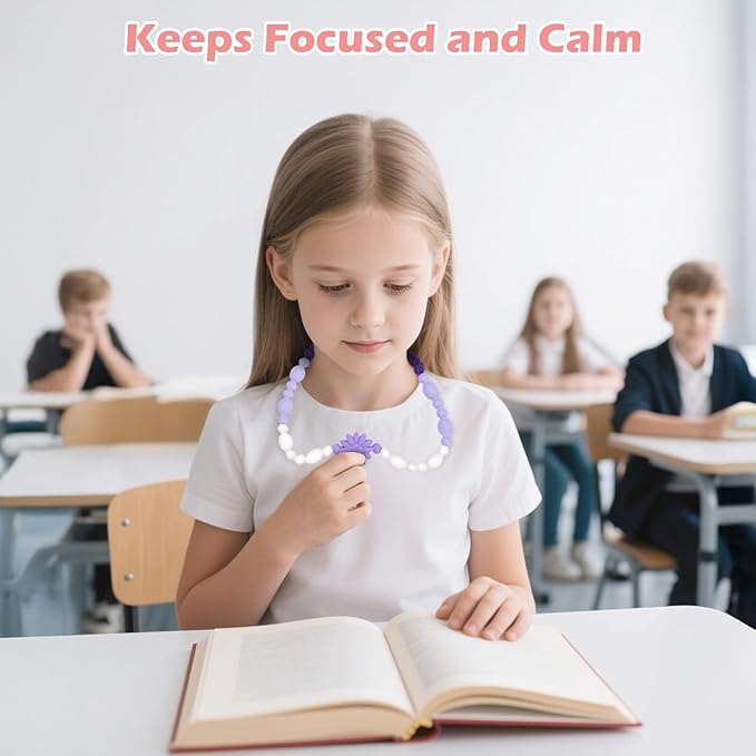 Chew Necklaces for Sensory Kids Adults, Flower Chewy Necklace Sensory Toys for Autism Nail Biting Anxiety, Fidget Necklace Oral Chew Toys, ADHD Tools for Boys Girls-CubbioJoy