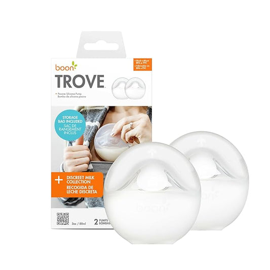Boon Trove Silicone Manual Breast Pump Set - Hands Free Breast Milk Collector - Includes Polyester Travel Pouch - Breastfeeding Essentials - 2 Count-CubbioJoy