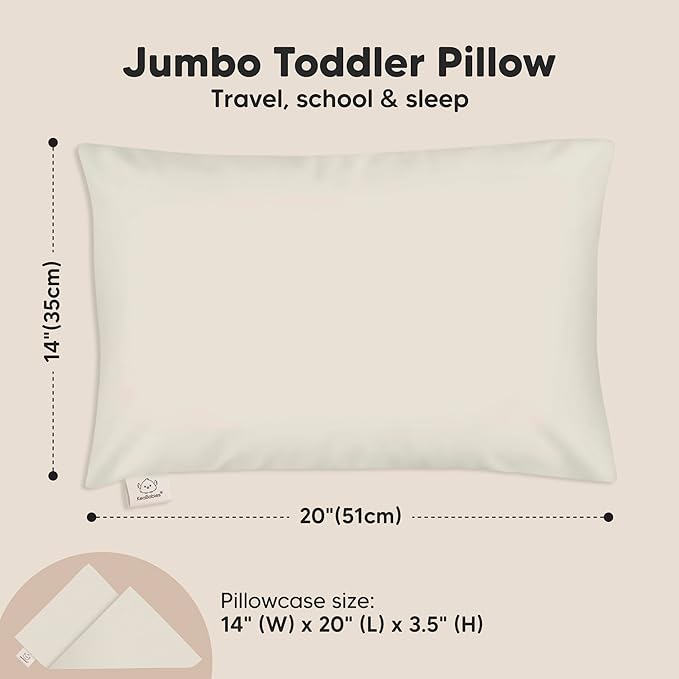 KeaBabies Toddler Pillow with Pillowcase, Jumbo 14X20 - Soft Organic Cotton Toddler Pillows for Sleeping - Machine Washable - Perfect for Travel, Toddler Bed Set (Clay)-CubbioJoy