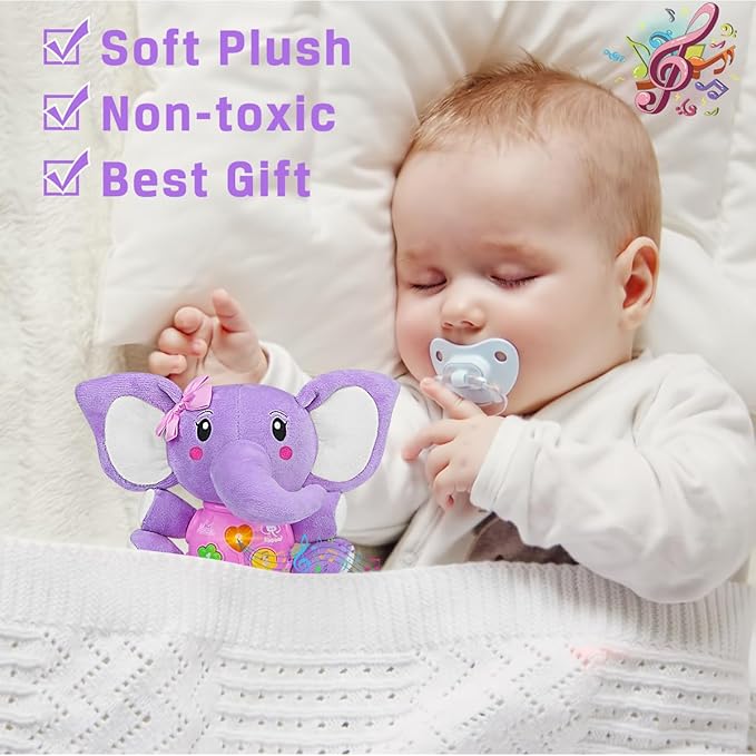 Aitbay Plush Elephant Music Baby Toys 0 3 6 9 12 Months, Cute Stuffed Aminal Light Up Baby Toys Newborn Baby Musical Toys for Infant Babies Boys & Girls Toddlers 0 to 36 Months (Purple)-CubbioJoy