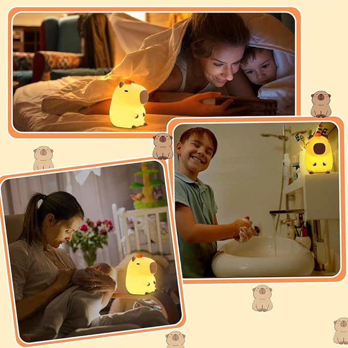 Capybara Little Night Light for Kids, Portable USB Rechargeable Animal Lamps Touch Control Lamp, Silicone Night Light with Timing Function,Children's Christmas Gifts-CubbioJoy