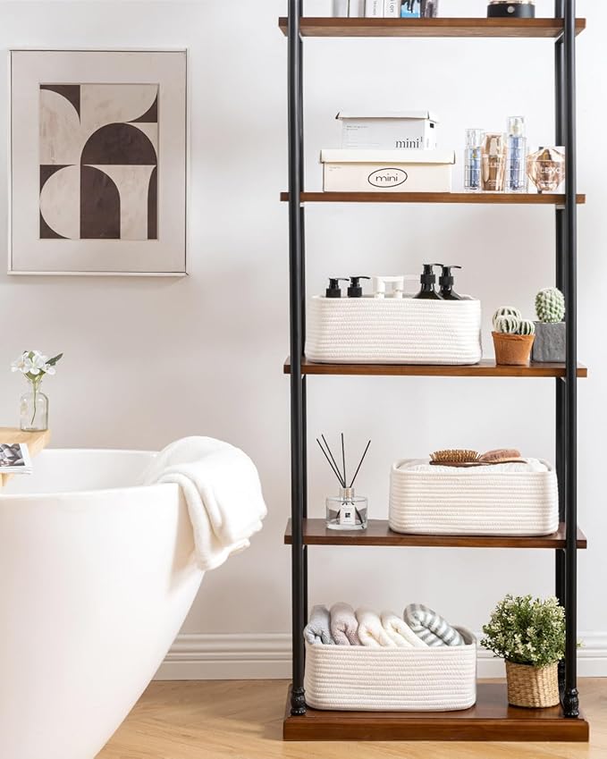 KALLAX Small Woven Basket, 13.5 x 9.5 x 5 Inches, Storage Basket for Organizing, Cute Small Rope Shelf Closet Cube Storage Bins Baskets for Shelves, Dog Toy Gift Baskets Empty, 3 Packs, Off White-CubbioJoy