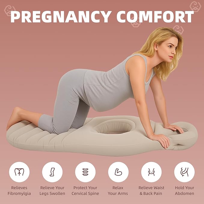 Inflatable Pregnancy Belly Mattress, Float with Abdominal Hole Full Body Inflatable Bed for Pregnant Women, The Best Pregnancy Pillow for Sleeping Prone - Relieves Back Hip Pain-CubbioJoy