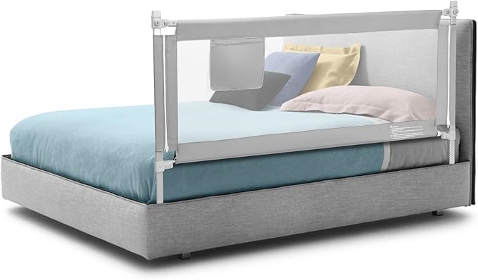 BABY JOY Bed Rail for Toddlers, 69’’ Extra Long, Height Adjustable & Foldable Baby Bed Rail Guard w/Storage Pocket & Double Safety Child Lock for Kids Twin Double Full Size Queen King Mattress (Gray)-CubbioJoy
