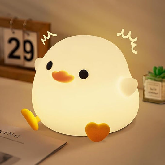 Duck Lamp, Cute Pea Duck Night Light, 2 Levels Dimmable Ducky Night Lamp, LED Squishy Animal Light for Kids Sleep, Rechargeable Bedside Touch Silicone Lamp, Unique Dorm Decor Gift Toy-CubbioJoy