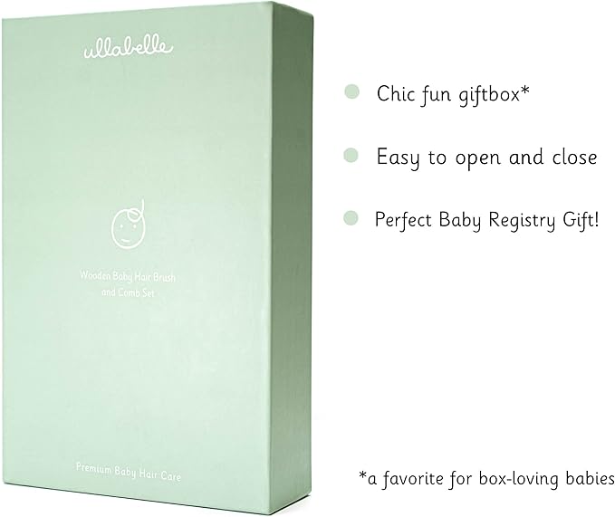 3 Piece Wooden Baby Hair Brush and Comb Set for Newborns & Toddlers in Chic Gift Box - Ultra Soft Natural Goat Hair and Wood Baby Brush Set Prevents Cradle Cap - Perfect Registry Gift (Sage)-CubbioJoy