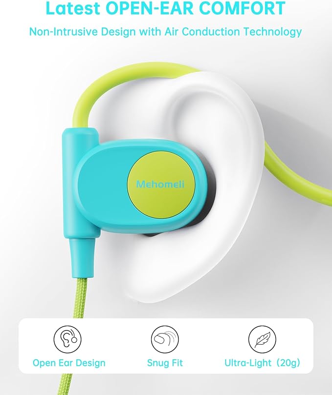 Kid Headphones for School, Air Conduction Open Ear Headphones, 3.5mm Jack Wired Cord, Ultra-Comfort, Ergonomic and Lightweight Design Perfect for School and Outdoor Activities-Blue Green-CubbioJoy