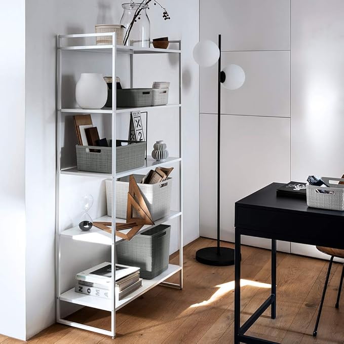 Curver Jute Decorative Plastic Organization and Storage Basket Perfect Bins for Home Office, Closet Shelves, Kitchen Pantry and All Bedroom Essentials, (Set of 6), Grey, Medium-CubbioJoy