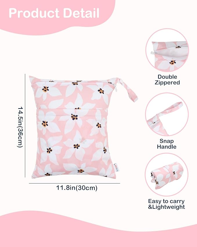 ALVABABY 3 Cloth Diaper Wet Dry Bags Waterproof Reusable with Two Zippered Pockets Travel Beach Pool Daycare Soiled Baby Items Yoga Gym Bag for Swimsuits or Wet Clothes Small Medium Large 3L-ZM26-CubbioJoy