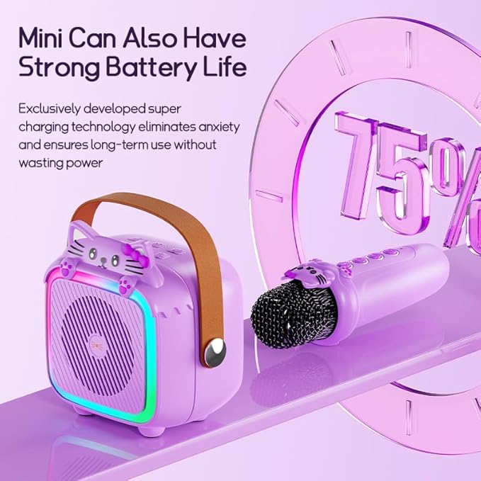 Karaoke Machine with 2 Wireless Microphones for Kids Adults,Portable Bluetooth Speaker Girls Toddlers Toy Gift for Aged 3-12 Year Birthday Parties Christmas Party - Purple-CubbioJoy