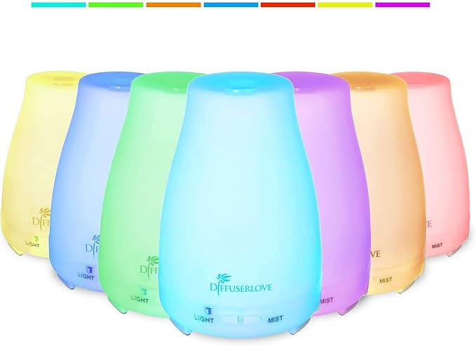 Diffuserlove 2 Pack 200ml Essential Oil Diffuser Ultrasonic Aromatherapy Diffuser with Waterless Auto Shut-Off Aroma Cool Mist Humidifiers with 6 Bottles of Natural Essential Oils /7 Color LED Lights-CubbioJoy