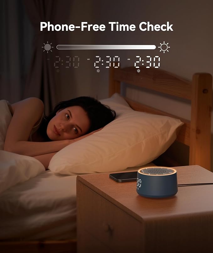 Dreamegg Sound Machine & Alarm Clock - White Noise Machine with 7 Wake-Up Sounds, 0-100% Dimmable, Night Light, Sound Machine for Sleeping, Office, Home, Travel Essentials Gift, Navy-CubbioJoy