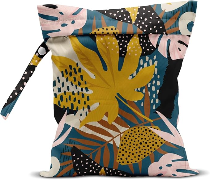 Wet Bag, Wet Dry Bag, Wet Bag for Swimsuit, Travel, Beach, Pool, Diapers, Dirty Yoga Gym Clothes, Makeup Bag, Waterproof Tropical Palm Leaves Decor Jungle Palm Leaf Favors-CubbioJoy